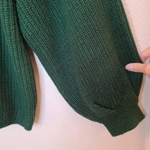 Zaful Sweater Womens Free Size Dark Green Knitted Lantern Sleeve Slouchy Casual - Picture 7 of 12